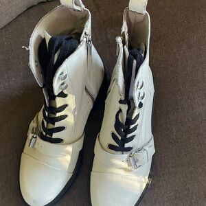 White Lace-Up Ankle Boots